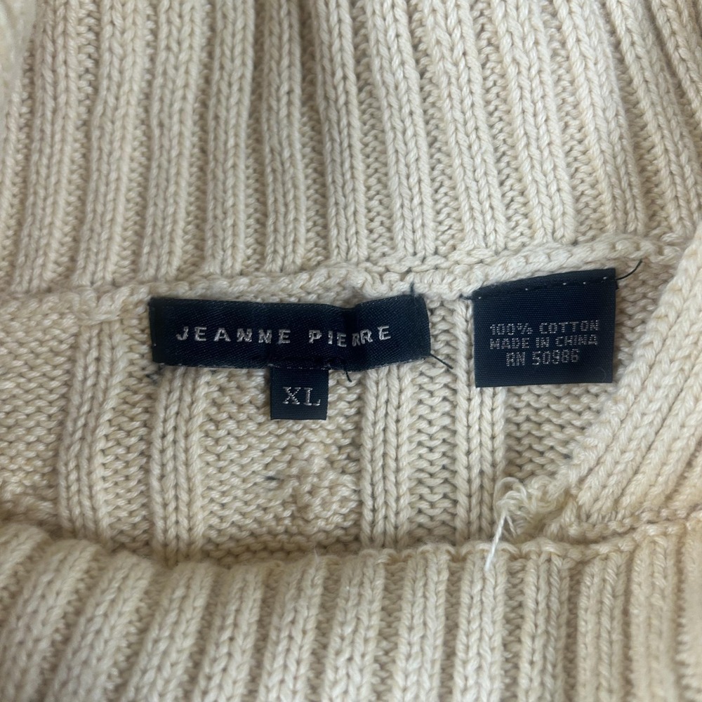 Jeanne Pierre Sweater Womens XL White Cable Diamond Knit Cowl Neck Pullover - Picture 3 of 15